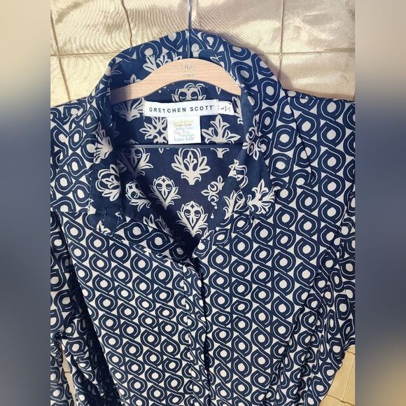 Gretchen Scott Size L Button Up Collared Dress Tie Front Abstract Pattern - Picture 4 of 7